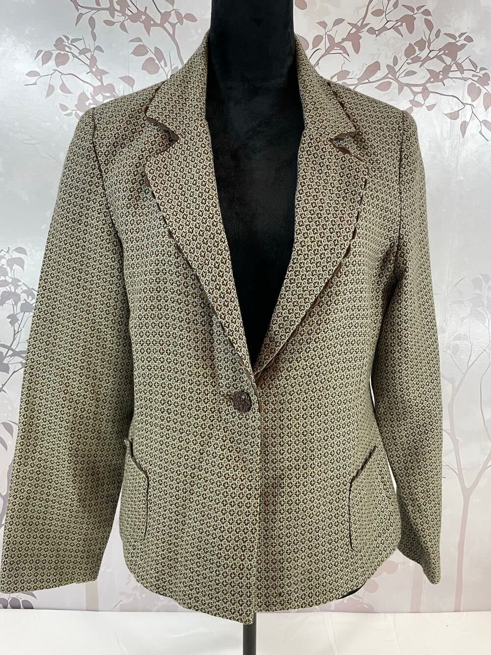 Cato Womens Blazer Size 14 Brown Teal Geometric Jacquard Single Button Jacket